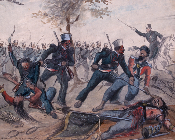 Gurkhas assaulting a Sikh position, 1845