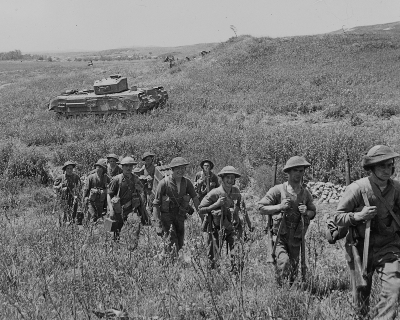 Infantry moving up during 1st Army’s attack on Longstop Hill, Tunisia, April 1943