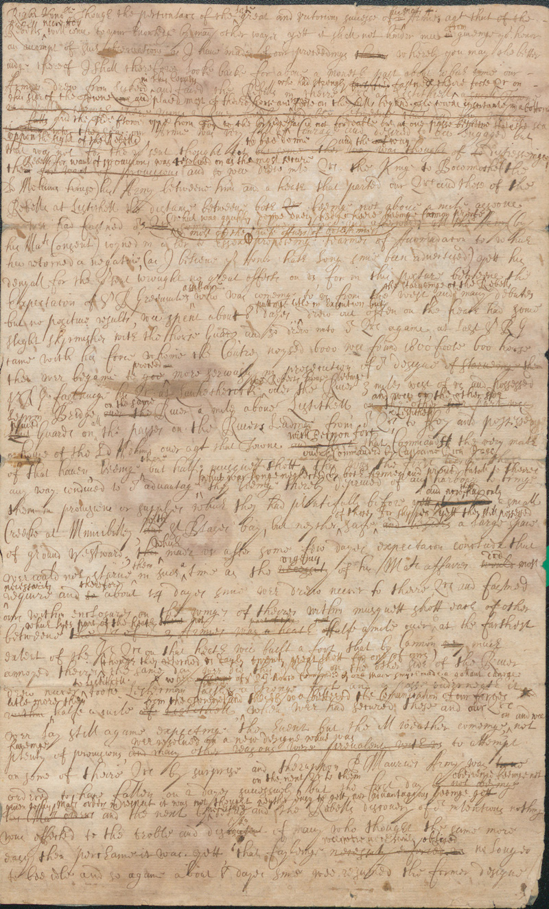 Draft letter by Sir Edward Walker  which contains an account of the Battle of Lostwithiel, August - September 1644.