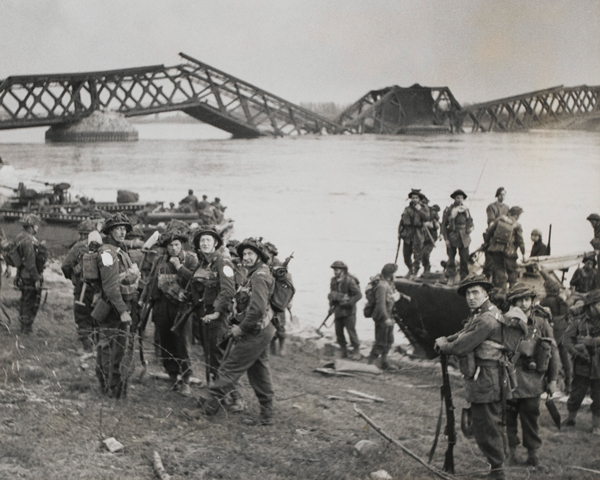 Soldiers of the Cheshire Regiment land from Buffaloes on the east bank of the Rhine, 24 March 1945