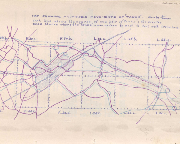Map showing planned tank routes for the Battle of Ancre, November 1916