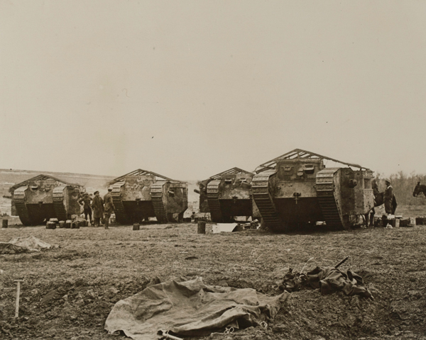 Mark I tanks in Chimpanzee Valley prior to going into action at Flers-Courcellette, 15 September 1916