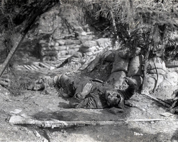 A dead soldier of the Wiltshire Regiment, near St Quentin, 18 March 1918