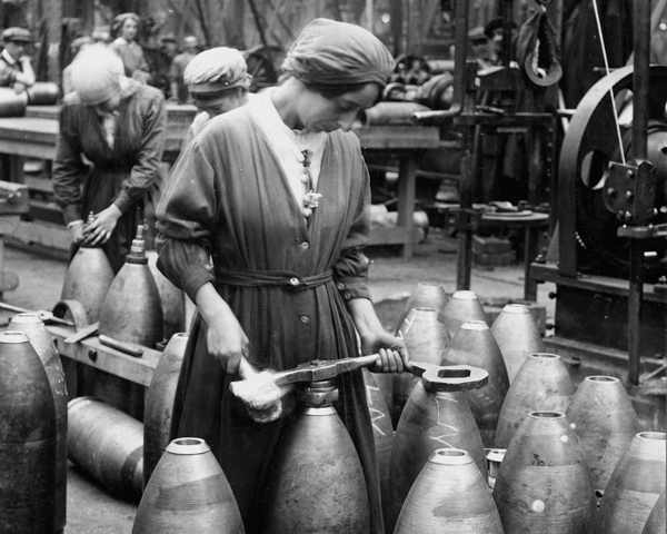 Women workers engaged in shell-production, c1915
