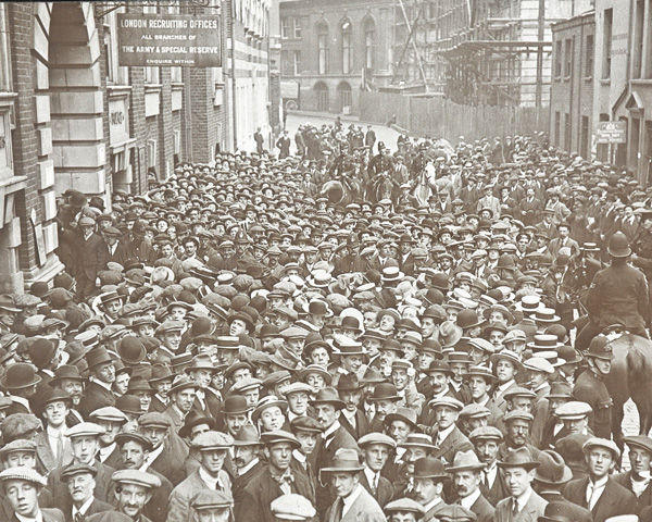 Volunteers outside a London recruiting office, August 1914