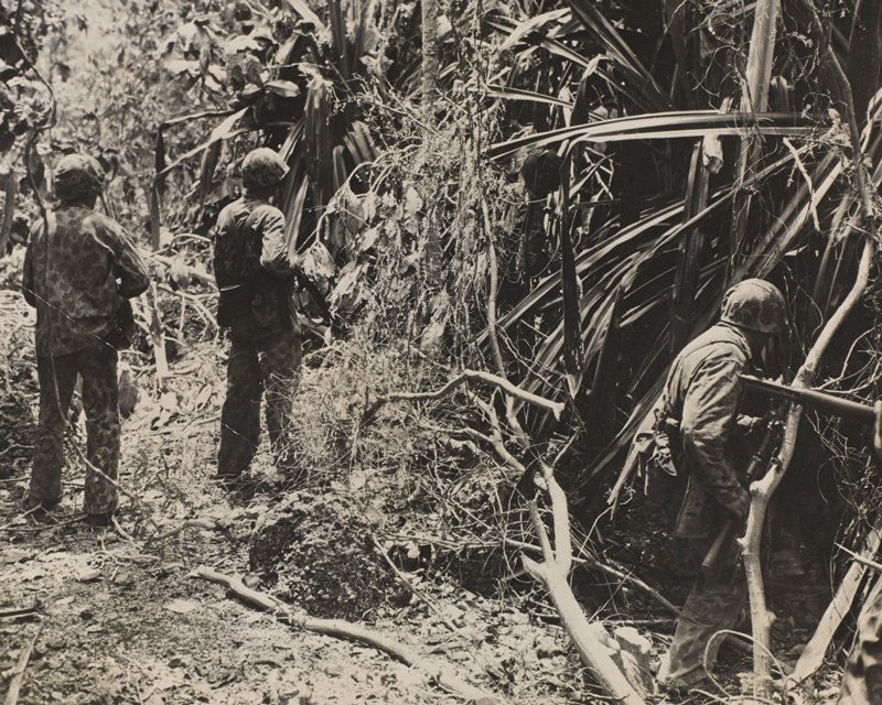American Marines advancing through the jungle, 1944 
