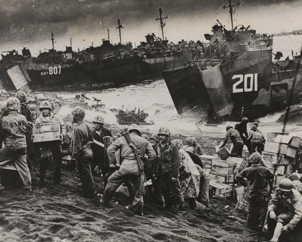 Landing supplies at Iwo Jima, February 1945 