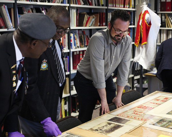 Workshop participants exploring archives relating to the history of West Indian soldiers
