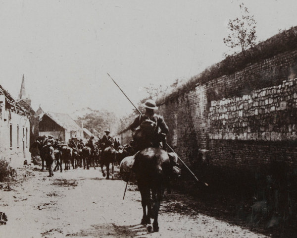 British cavalry pass through Beaucort-en-Santerre, 9 August 1918