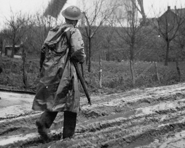 A member of the 7th Royal Welsh Fusiliers on patrol in the Netherlands, 1944