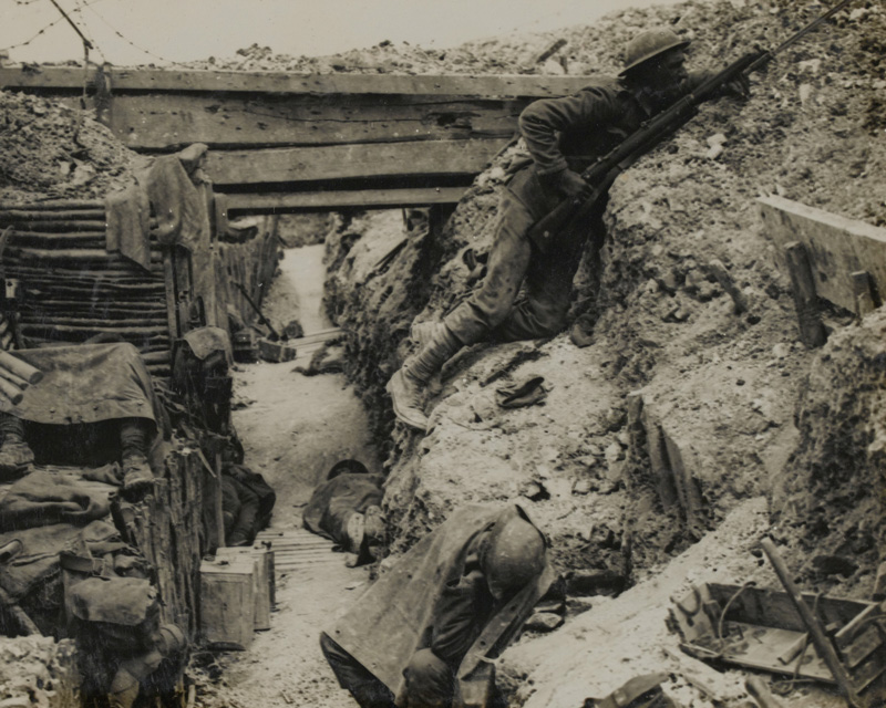 Soldiers of the 11th Cheshire Regiment in a trench near La Boisselle, 1916