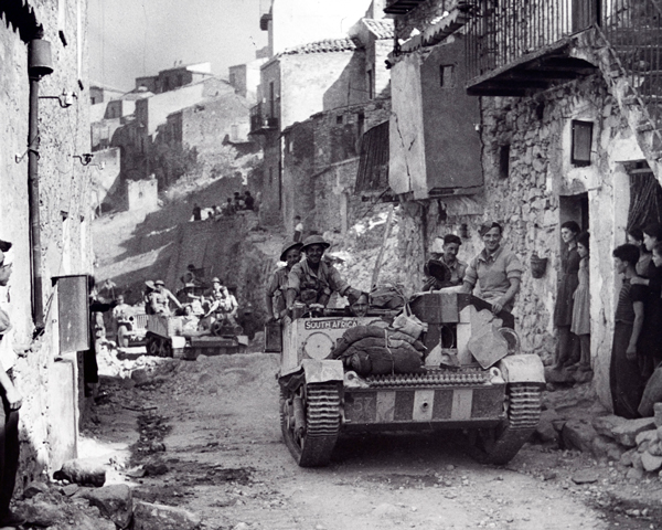 Bren carriers entering Centuripe, Sicily, August 1943