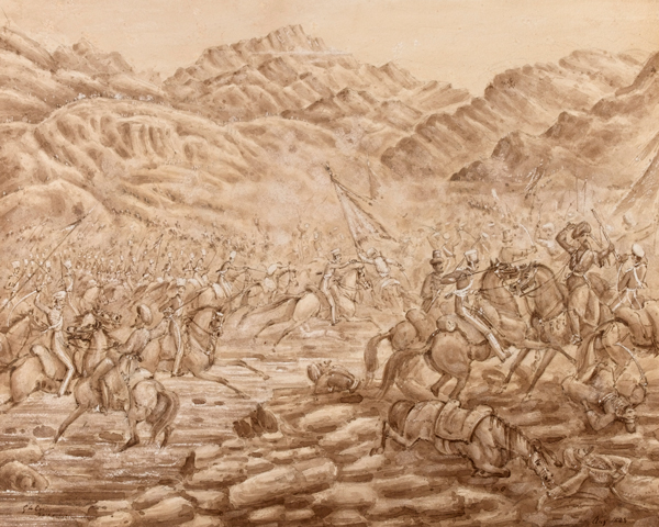 Cavalry charging at the Battle of Tezeen, 11 September 1842