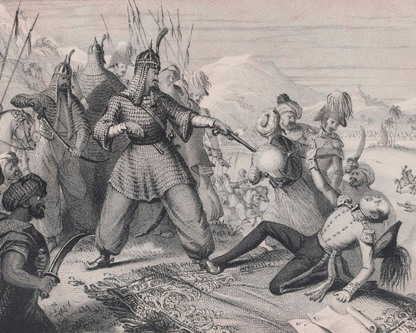 Akbar Khan killing the British envoy Sir William MacNaghten, 23 December 1841
