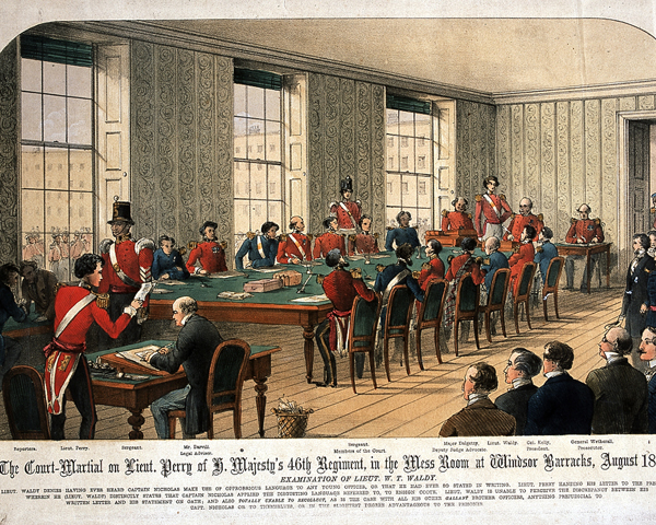 The court-martial of Lieutenant Perry, 46th Regiment, at Windsor Barracks, 1854