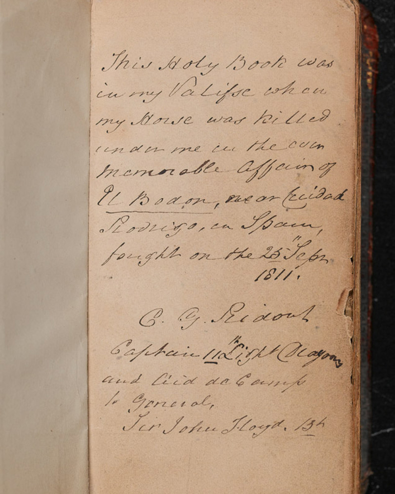 Bible belonging to Captain CG Ridout, 11th Light Dragoons, c1811