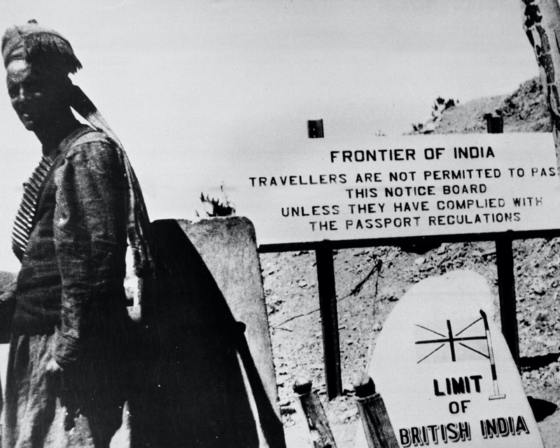 A sentry of the Khyber Rifles stands guard on the frontier between British India and Afghanistan, 1946