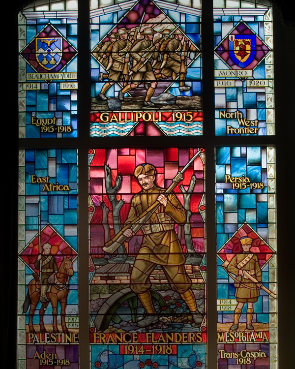 Stained glass window commemorating the service of Indian Army soldiers during World War One, 1970