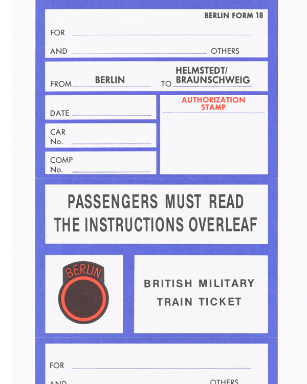Unused train tickets for the British Military Train, Berlin, 1985