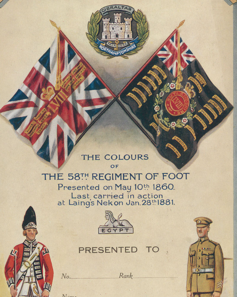 The Colours of the 58th Regiment, last carried in action at Laing’s Nek, 1881