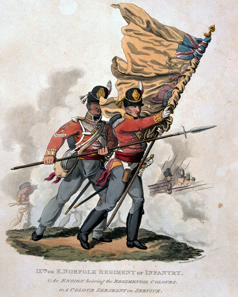 An ensign and colour sergeant of the 9th (East Norfolk) Regiment, 1812