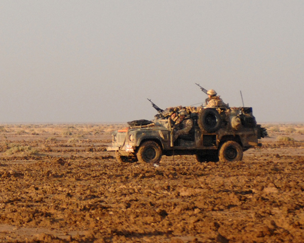 Land Rover of B Squadron, The Queens Royal Lancers, patrolling in southern Iraq, 2007