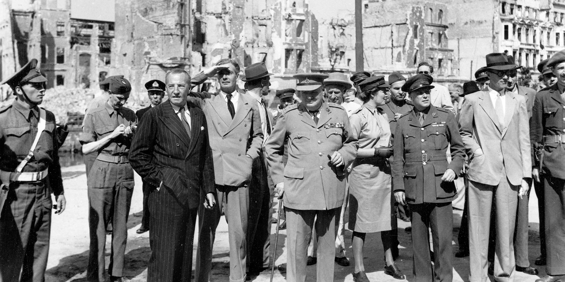 The British delegation to Potsdam visits the ruins of the Reichstag in Berlin, 16 July 1945