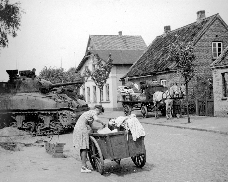 Civilians evacuating their homes, Elmshorn, Germany, 1945