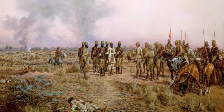 Major-General Herbert Kitchener meets the Emir Mahmud after defeating him at Atbara, April 1898