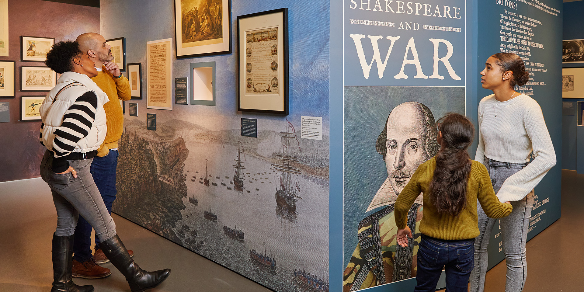 A family visiting the Shakespeare and War exhibition