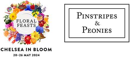 Logos for 'Chelsea in Bloom' and 'Pinstripes & Peonies'
