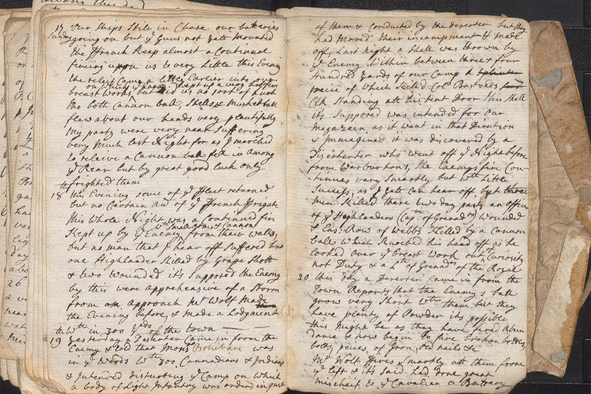 Pages from Townsend's diary relating to events during the Siege of Louisbourg, 1758