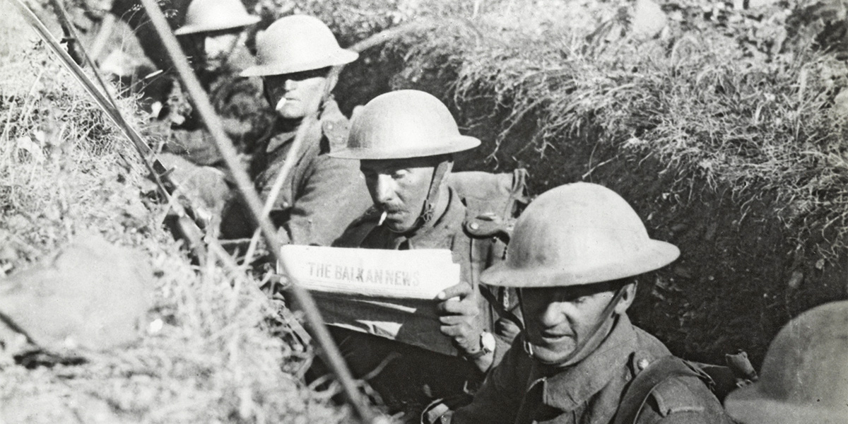 Soldiers in a trench, Macedonia, 1917