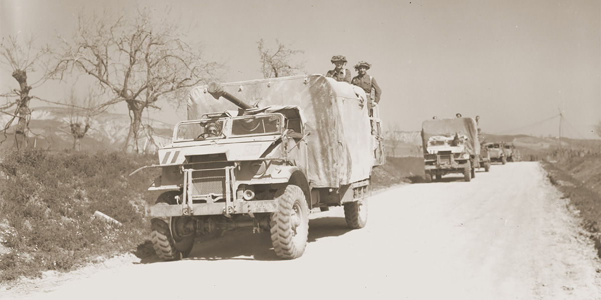 A convoy of Jewish Brigade trucks, Italy, 1945