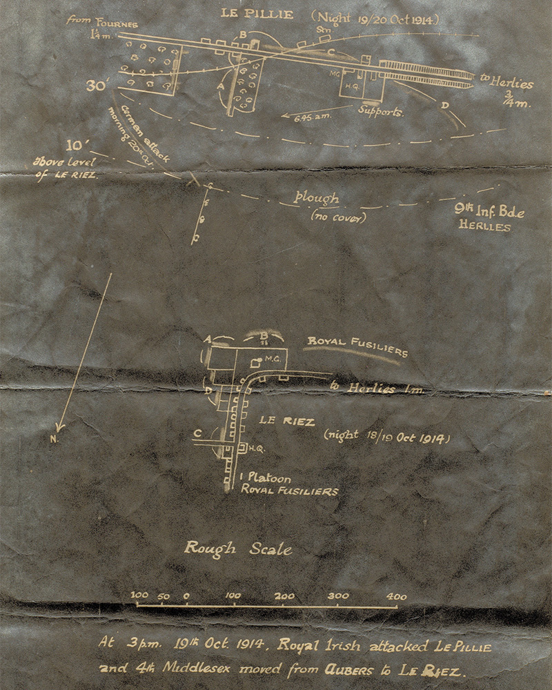 Map of the Battle of Le Pilly (19-20 October 1914), from an account written by Michael Harrison in 1917