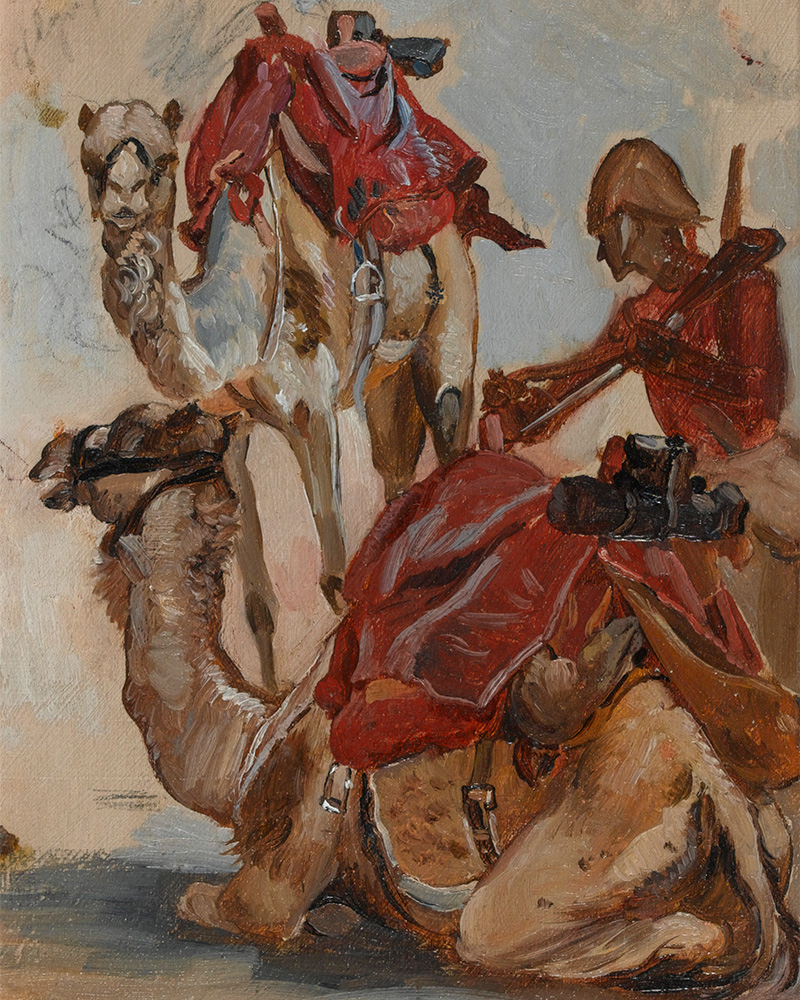 Study of a British soldier with two camels, Camel Corps, Egypt, c1885