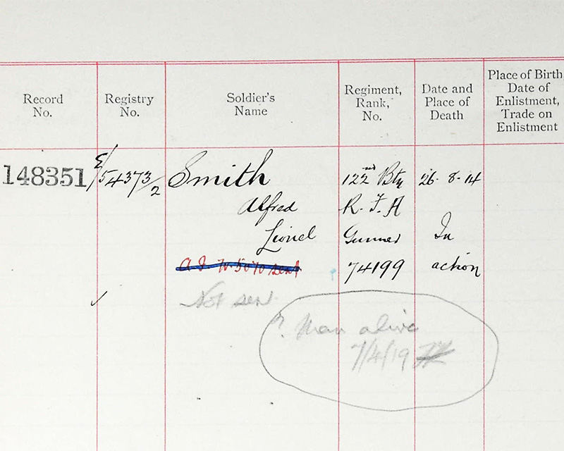 Details of Gunner Smith's reported death, Soldiers' Effects Records, 1901-29