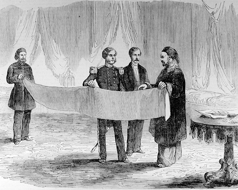 Lt Montagu O’Reilly explaining his sketch of Sevastopol to the Sultan, published in The Illustrated London News, 21 October 1854