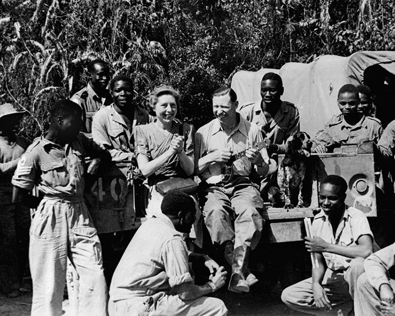 George Formby performing for soldiers of the 11th East African Division in Burma