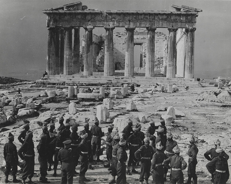 Soldiers of the 5th Indian Infantry Brigade touring the Acropolis, Athens