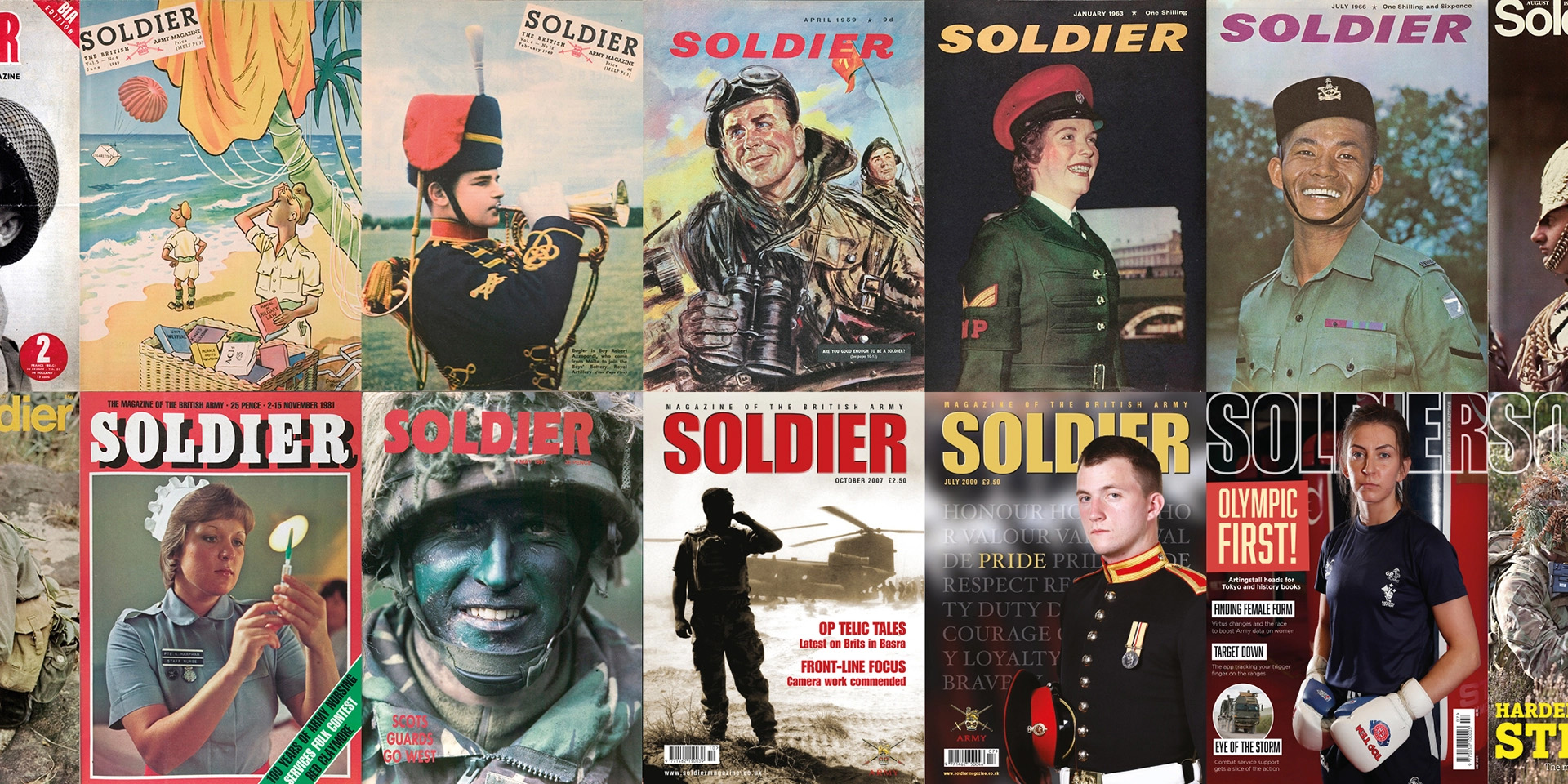 A collage of Soldier Magazine covers