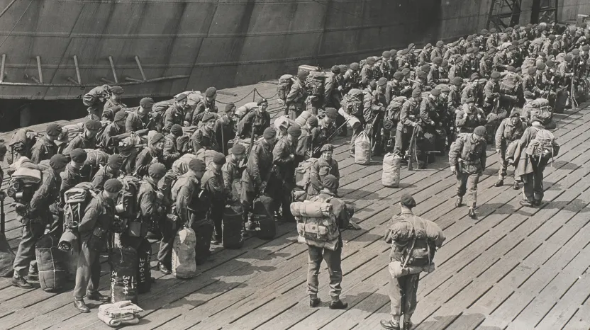 No 3 Commando disembarking at Tilbury Docks, June 1945