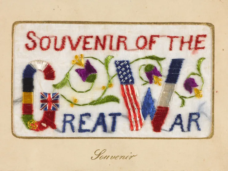 ‘Souvenir of the Great War’, embroidered postcard, c1917