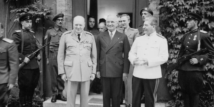 Churchill, Truman and Stalin at the Potsdam Conference, 23 July 1945