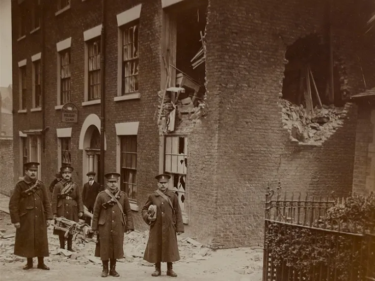 Damaged office buildings in Scarborough, 1914