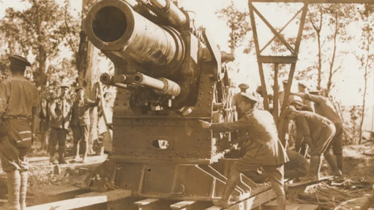 A 15-inch howitzer being prepared for action on the Somme, 1 July 1916