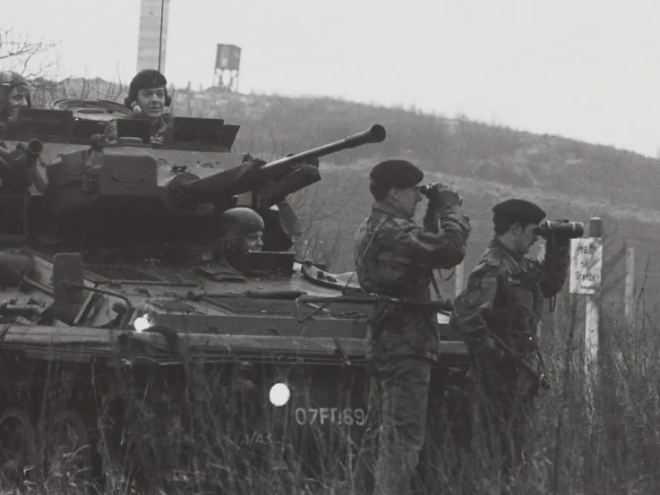 A training patrol of the 16th/5th The Queen’s Royal Lancers visits the Inner German Border, 1979