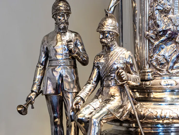 Silver centrepiece on display in the Indian Army Memorial Room at the Royal Military Academy Sandhurst