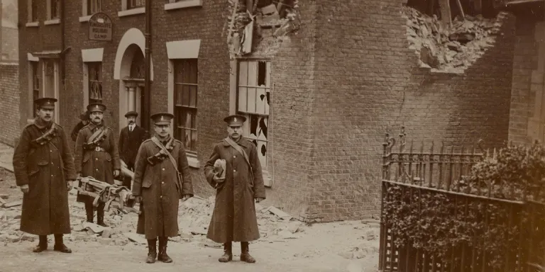 Damaged office buildings in Scarborough, 1914