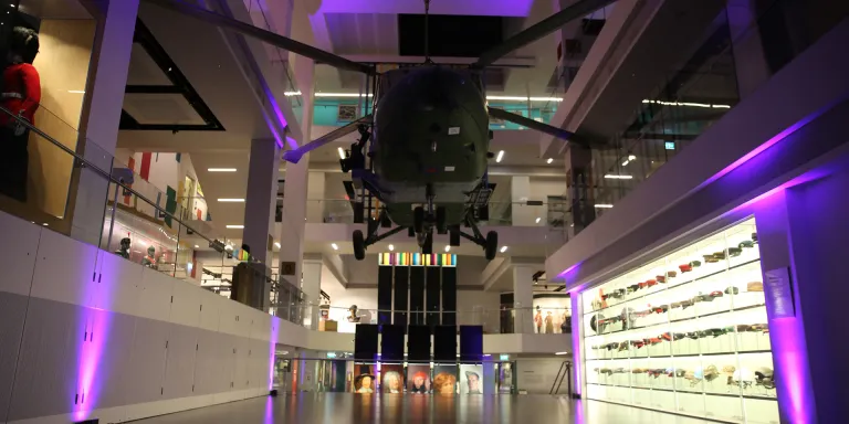 Lynv helicopter in the atrium of the National Army Museum